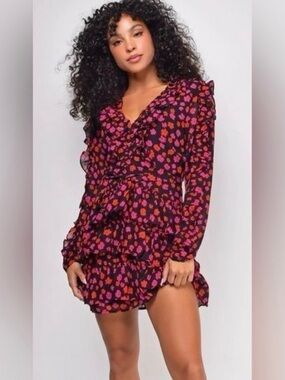 Dee Elly Ambrosia Floral Ruffle Tiered Dress in Black  - M - beautiful!